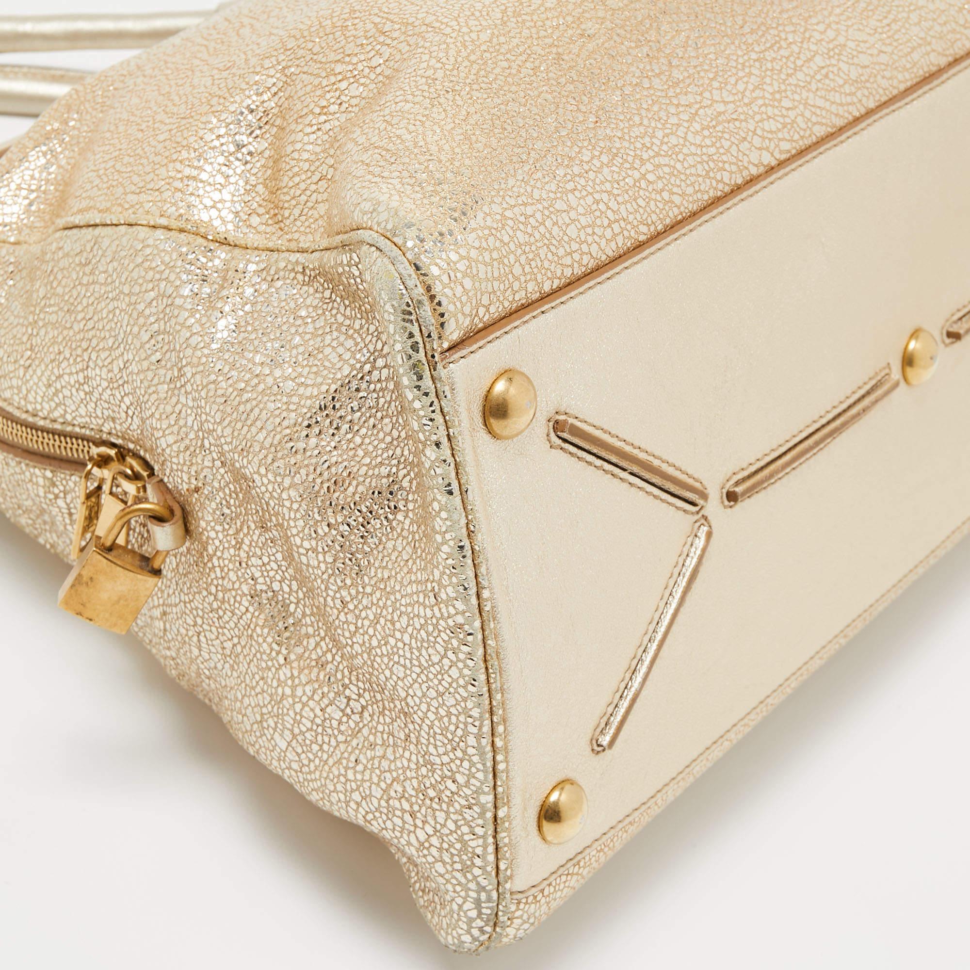 Saint Laurent Gold Textured Leather Medium Majorelle Bag For Sale 7