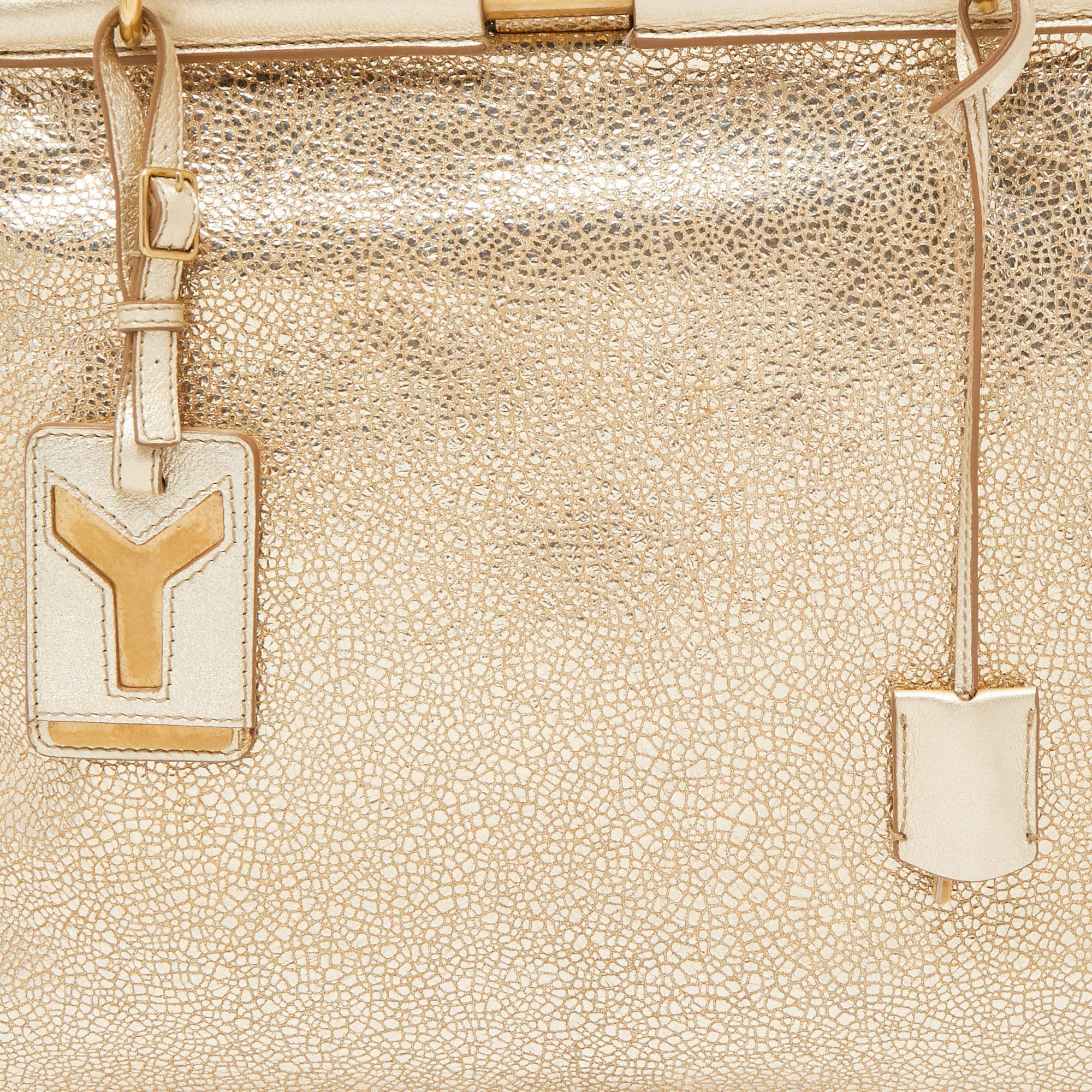 Saint Laurent Gold Textured Leather Medium Majorelle Bag For Sale 1