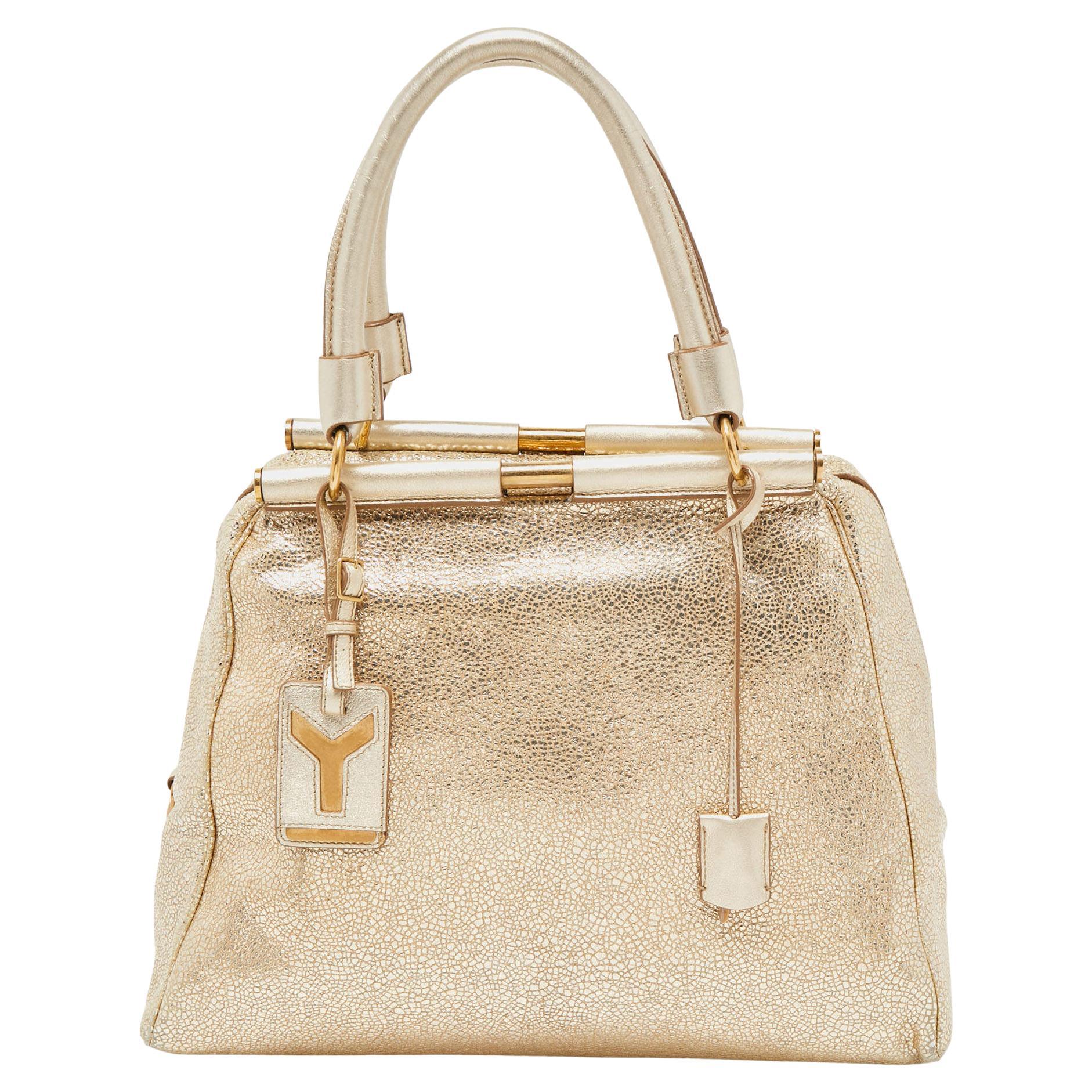 Saint Laurent Gold Textured Leather Medium Majorelle Bag For Sale
