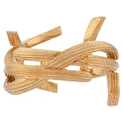 Saint Laurent Gold Textured Opyum Twist Logo Ring