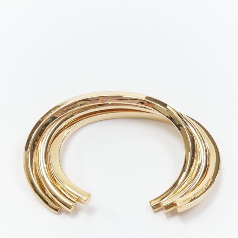 Women's SAINT LAURENT gold tone architectural triple twist cuff bangle Hedi Slimane For Sale