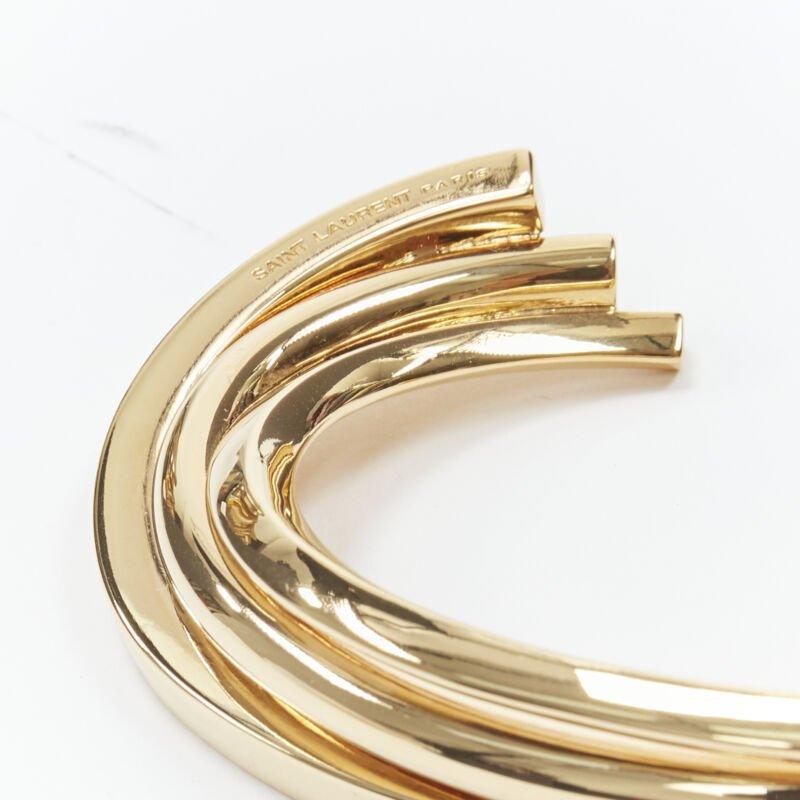 SAINT LAURENT gold tone architectural triple twist cuff bangle Hedi Slimane For Sale 1