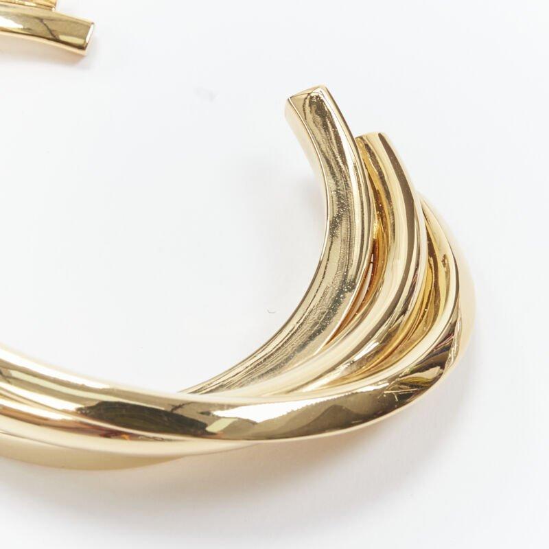 SAINT LAURENT gold tone architectural triple twist cuff bangle Hedi Slimane For Sale 2