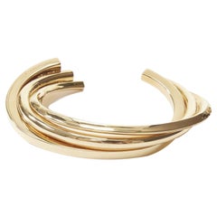 SAINT LAURENT gold tone architectural triple twist cuff bangle Hedi Slimane