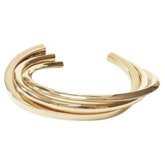 SAINT LAURENT gold tone architectural triple twist cuff bangle Hedi Slimane