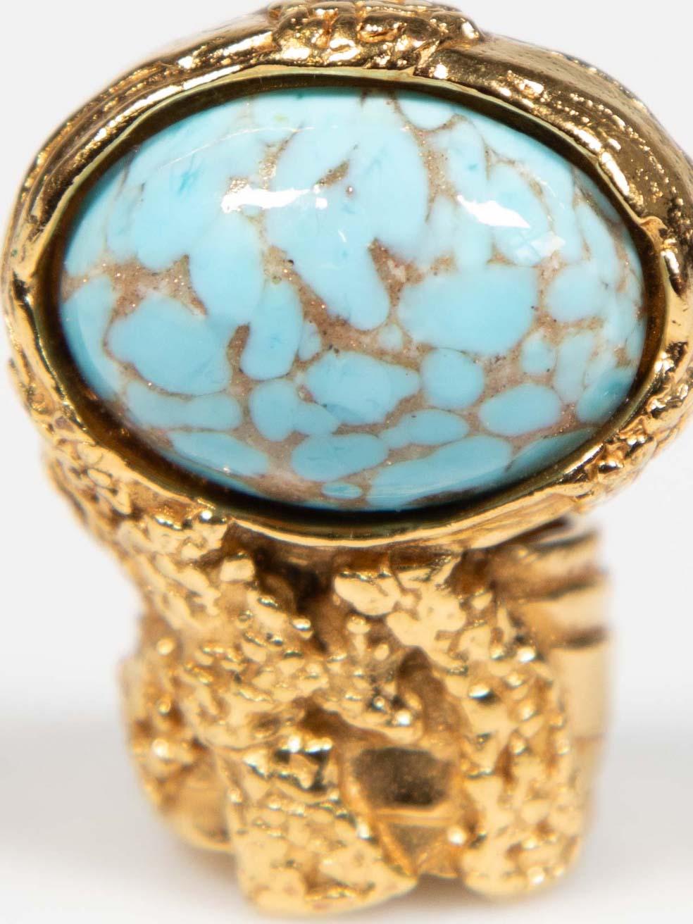 Saint Laurent Gold Turquoise Gem Arty Ring In Excellent Condition For Sale In London, GB