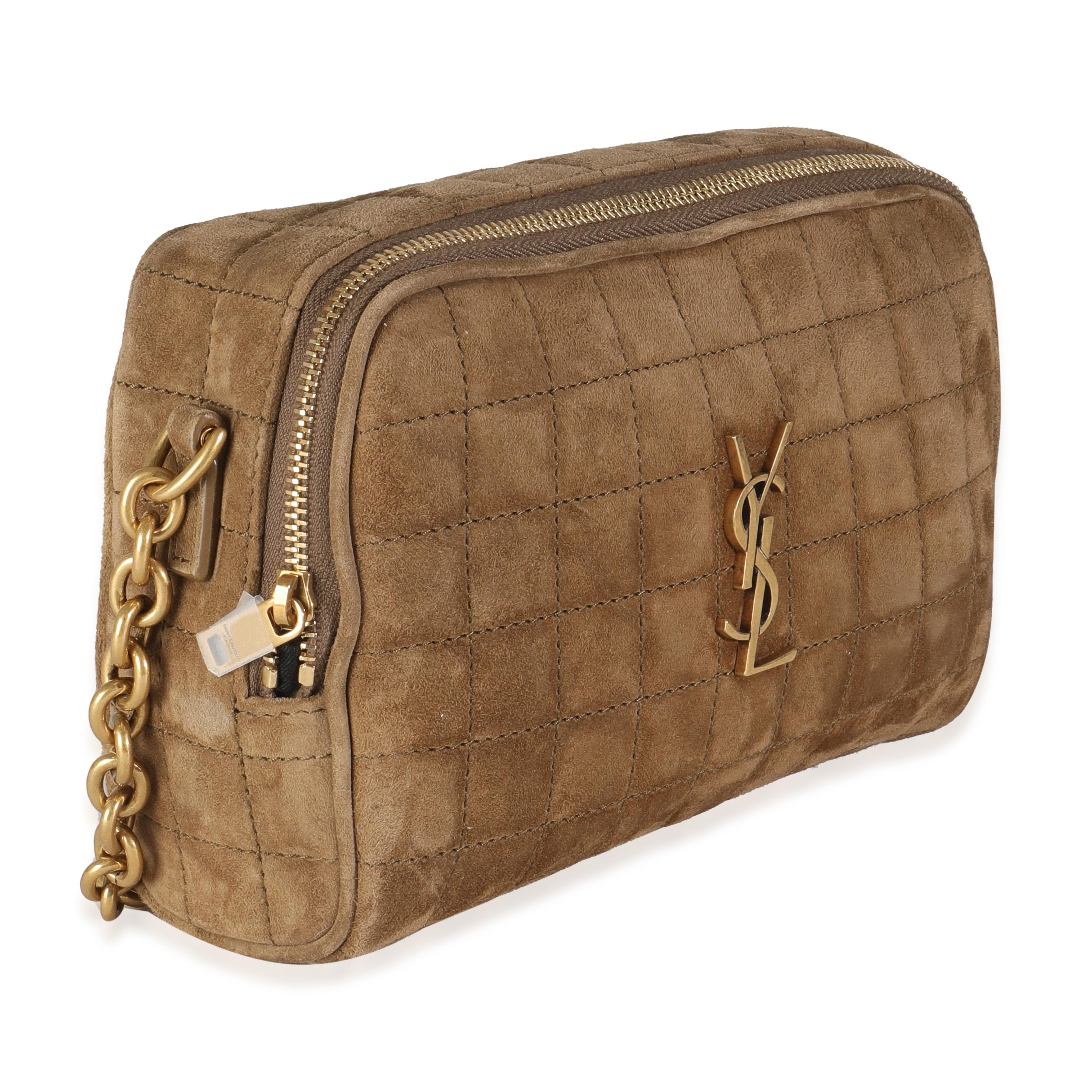Brown Saint Laurent Golden Leaf Suede Cassandre Carre Camera Bag For Sale