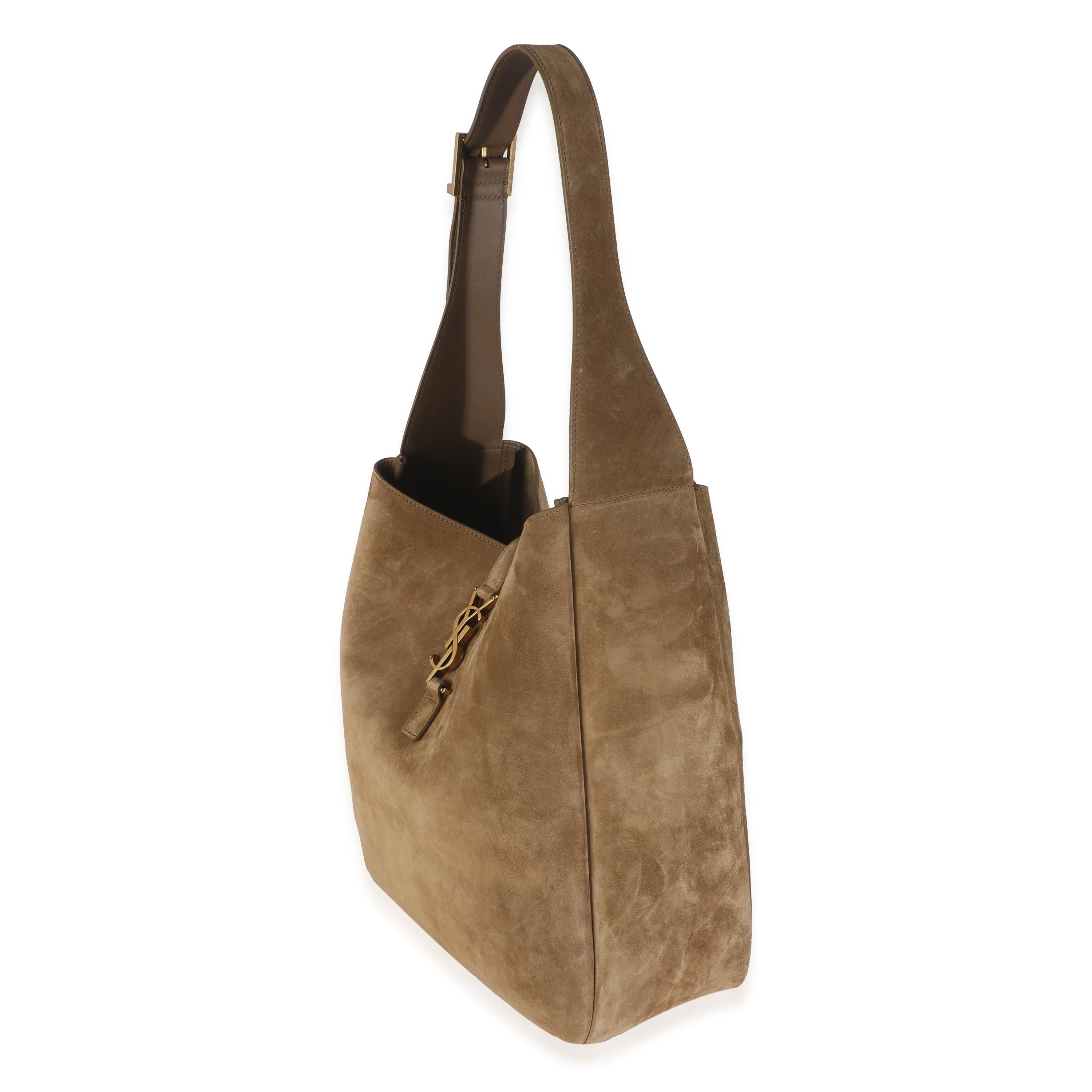 Brown Saint Laurent Golden Leaf Supple Suede Large Le 5 A 7 Hobo Bag For Sale