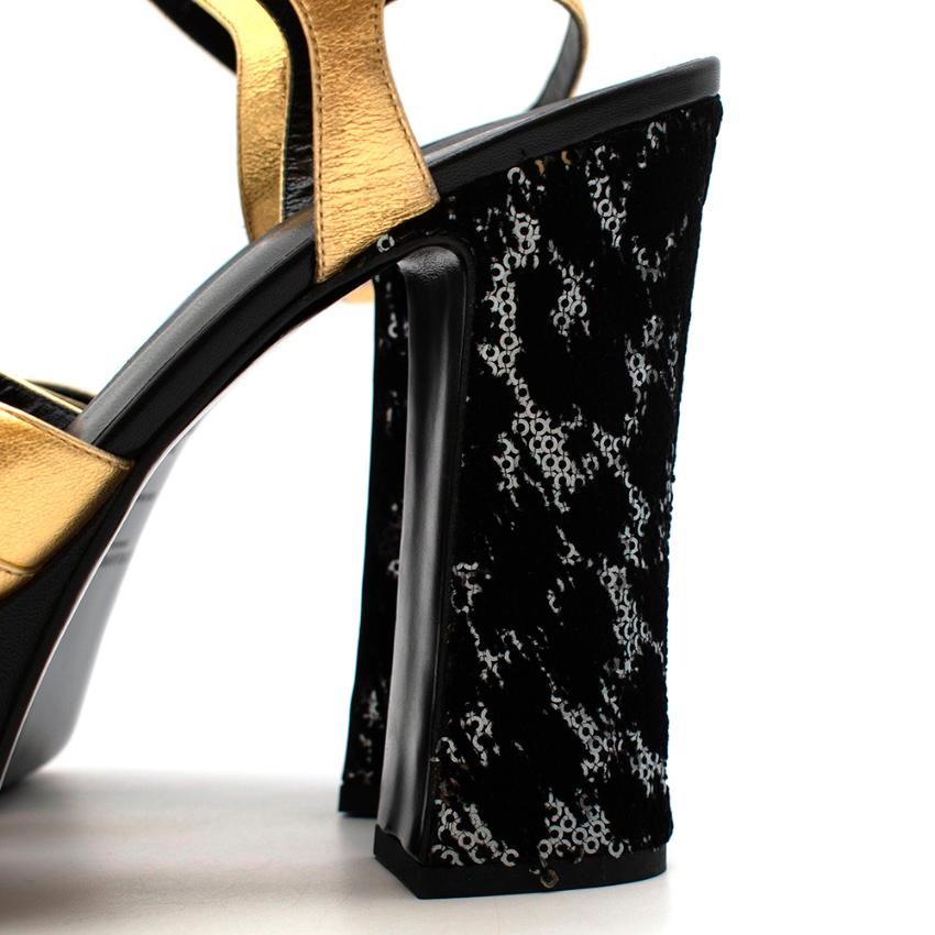 Women's Saint Laurent Golden Leather & Sequins Platform Sandals - Size EU 39