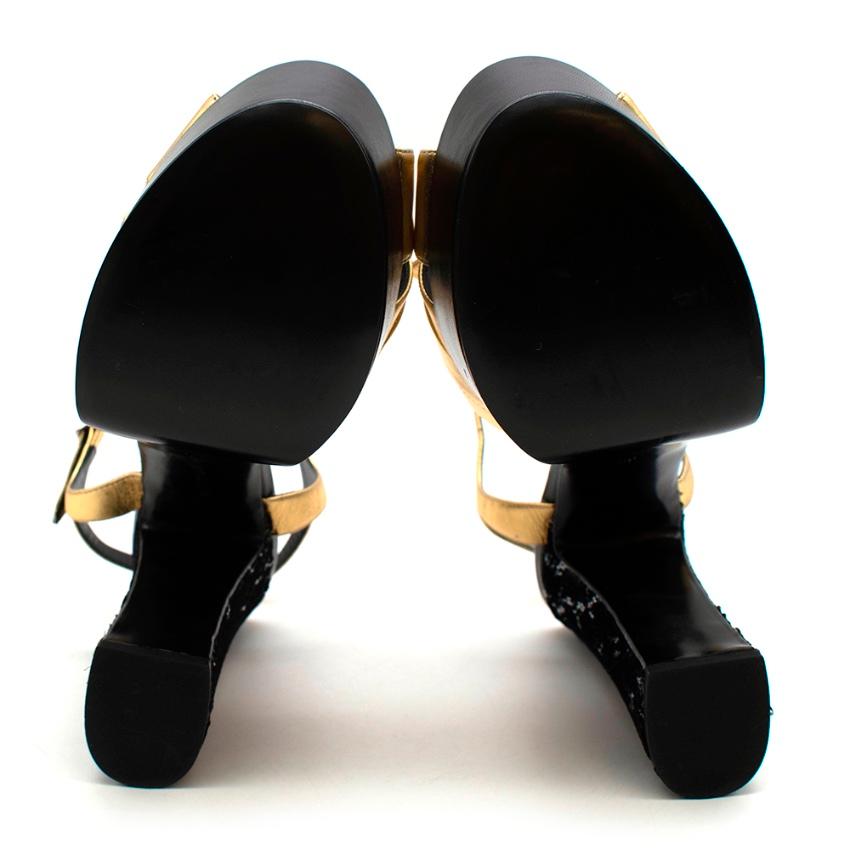 Saint Laurent Golden Leather & Sequins Platform Sandals - Size EU 39 3