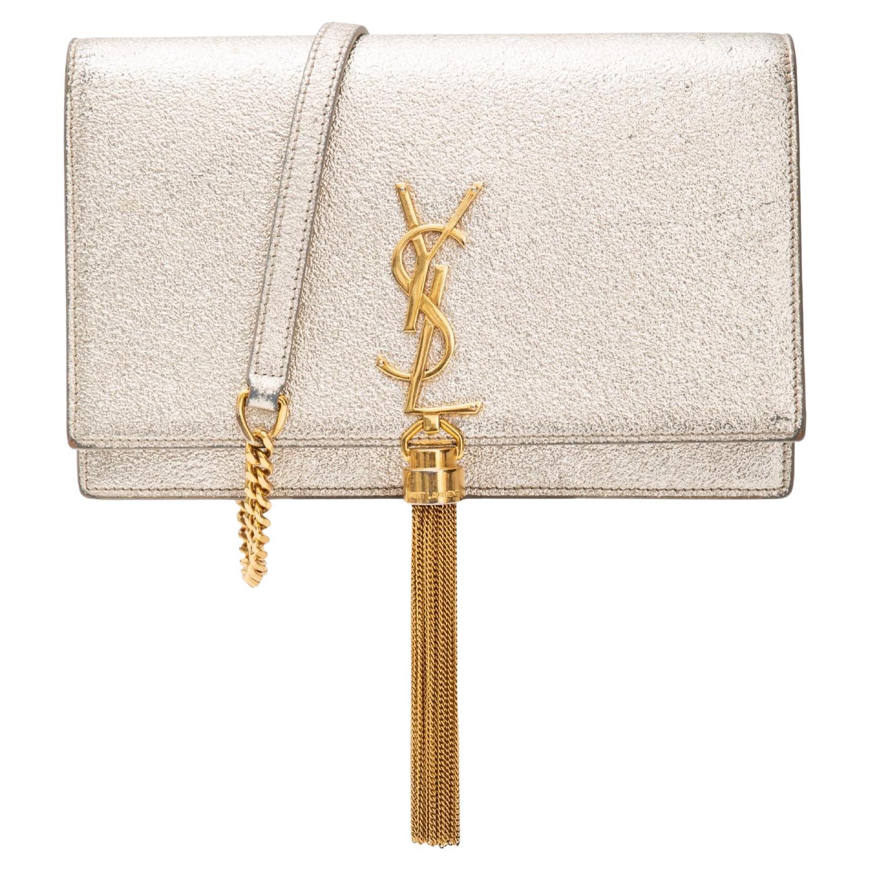 Saint Laurent Grain De Poudre Leather Gold Tassel Kate Shoulder Bag
