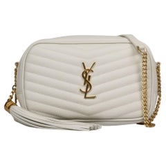 Saint Laurent Grain De Poudre Matelasse Cream MIni Lou Camera Bag (612579)