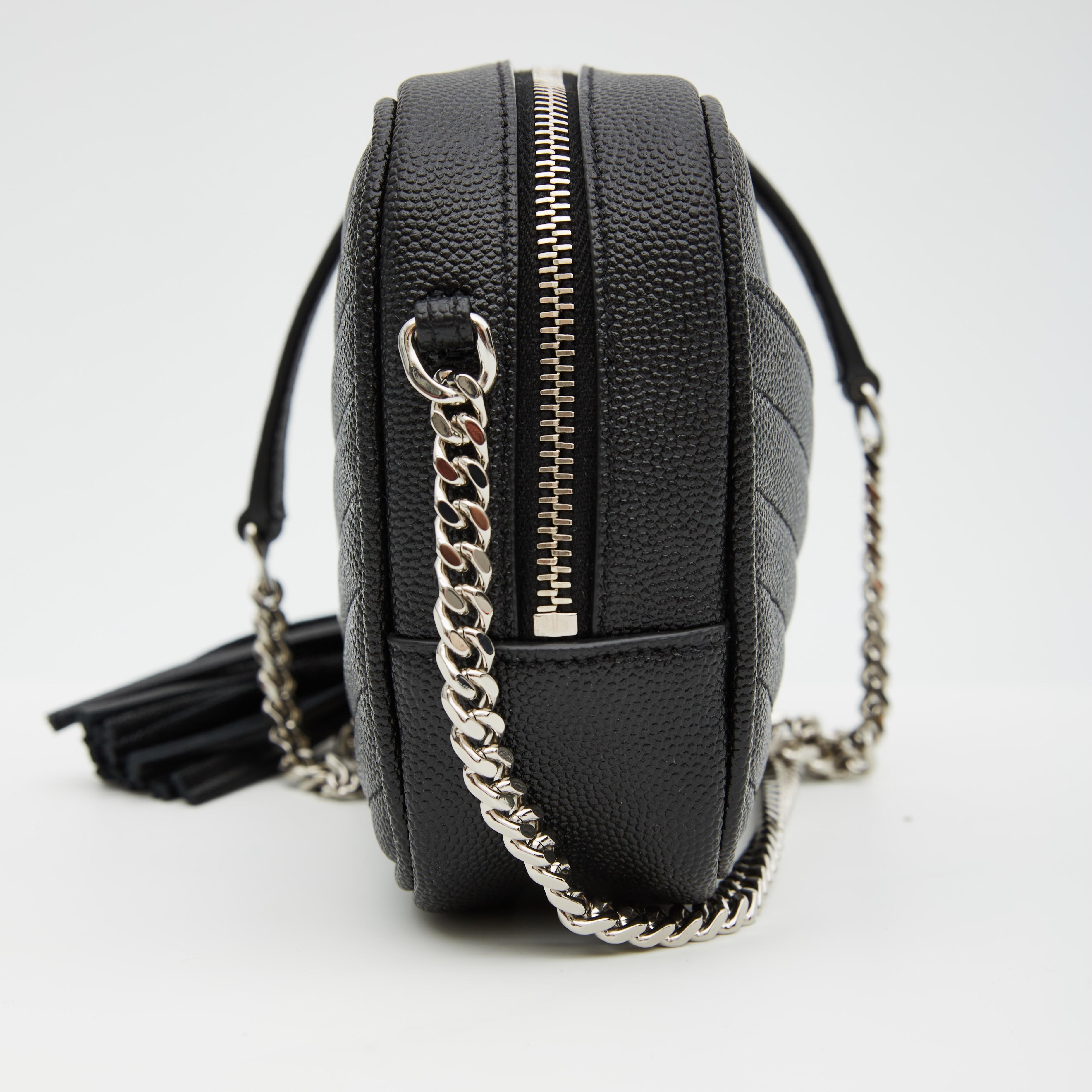 Women's Saint Laurent Grain De Poudre Matelasse Monogram Mini Lou Camera Bag Black (6125
