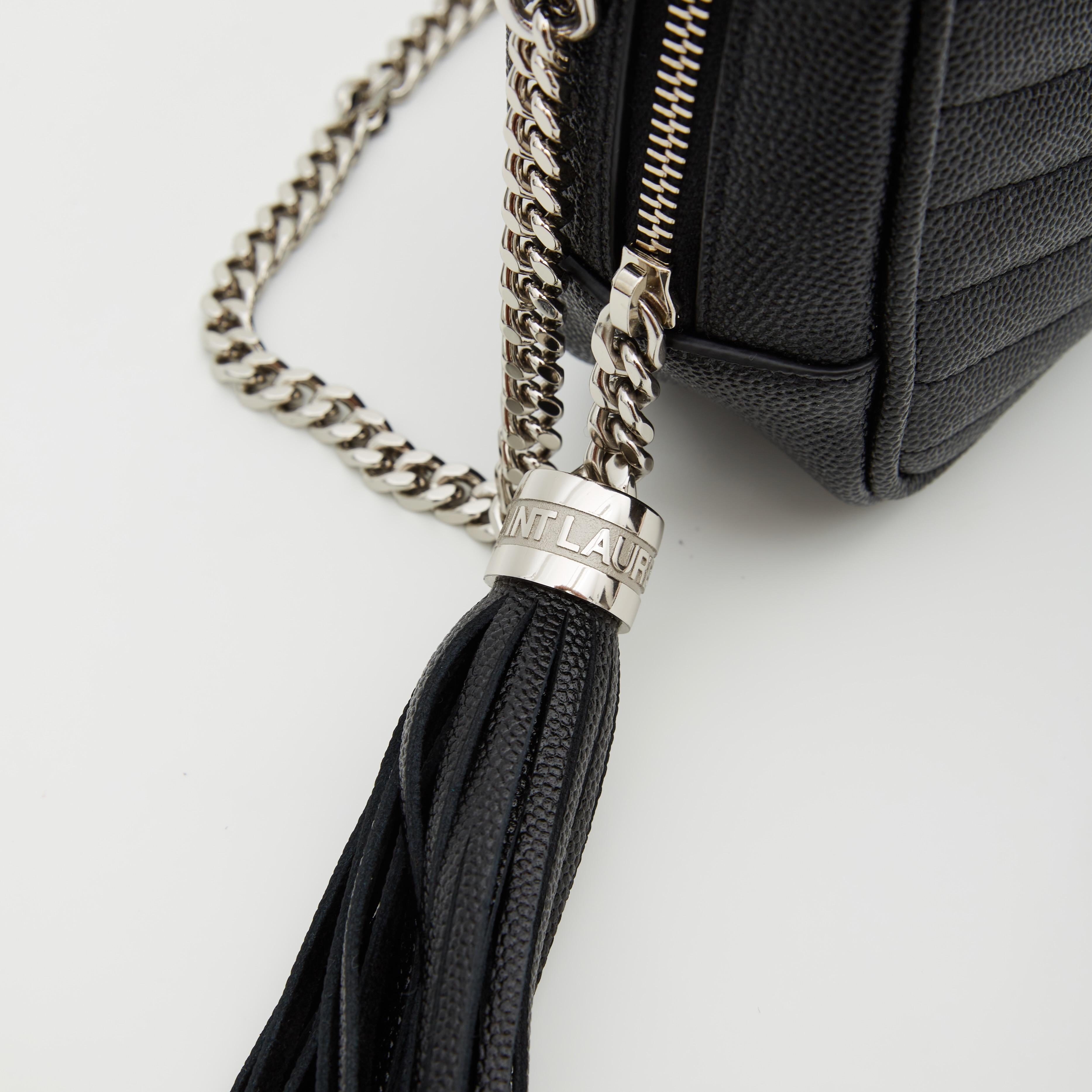 Saint Laurent Grain De Poudre Matelasse Monogram Mini Lou Camera Bag Black (6125 1