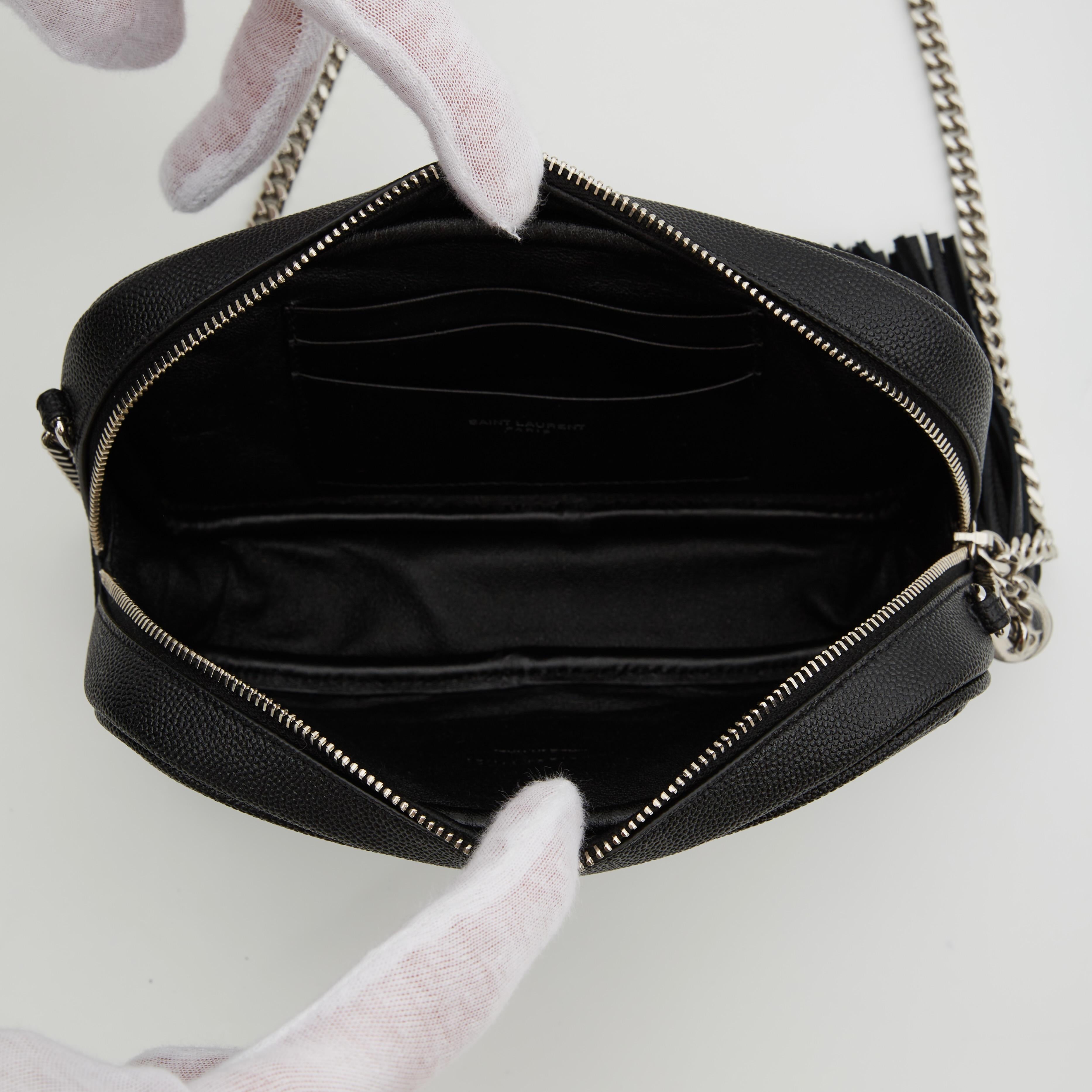 Saint Laurent Grain De Poudre Matelasse Monogram Mini Lou Camera Bag Black (6125 2