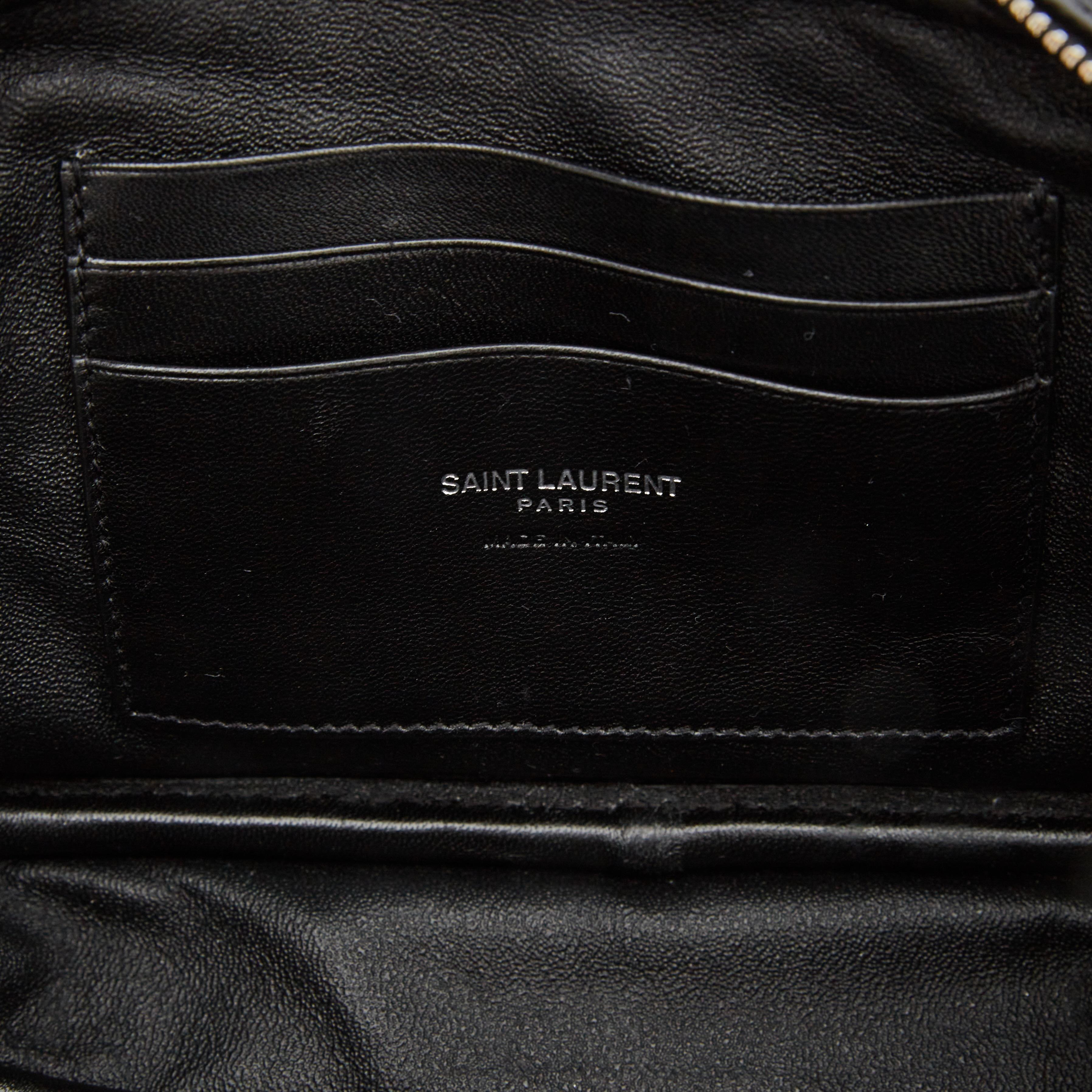 Saint Laurent Grain De Poudre Matelasse Monogram Mini Lou Camera Bag Black (6125 3
