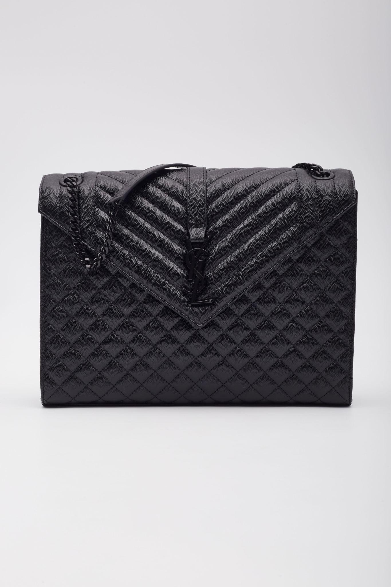 Saint Laurent Grain De Poudre Mixed Satchel Black Large In Excellent Condition For Sale In Montreal, Quebec