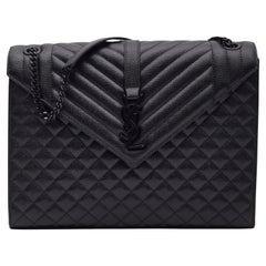 Saint Laurent Grain De Poudre Mixed Satchel Black Large