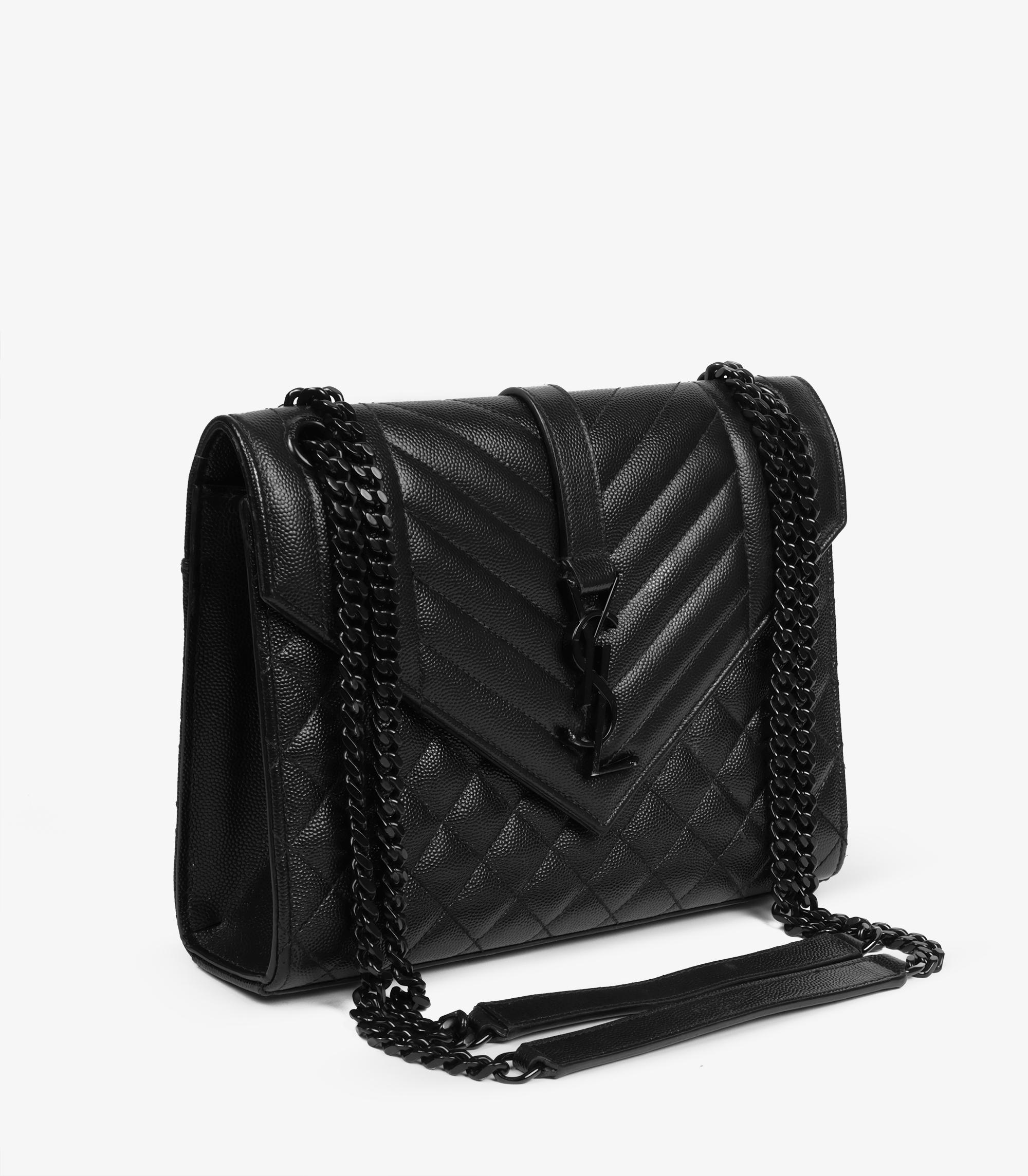 Saint Laurent Grained Calfskin Leather So Black Medium Envelope Bag In Good Condition For Sale In Bishop's Stortford, Hertfordshire