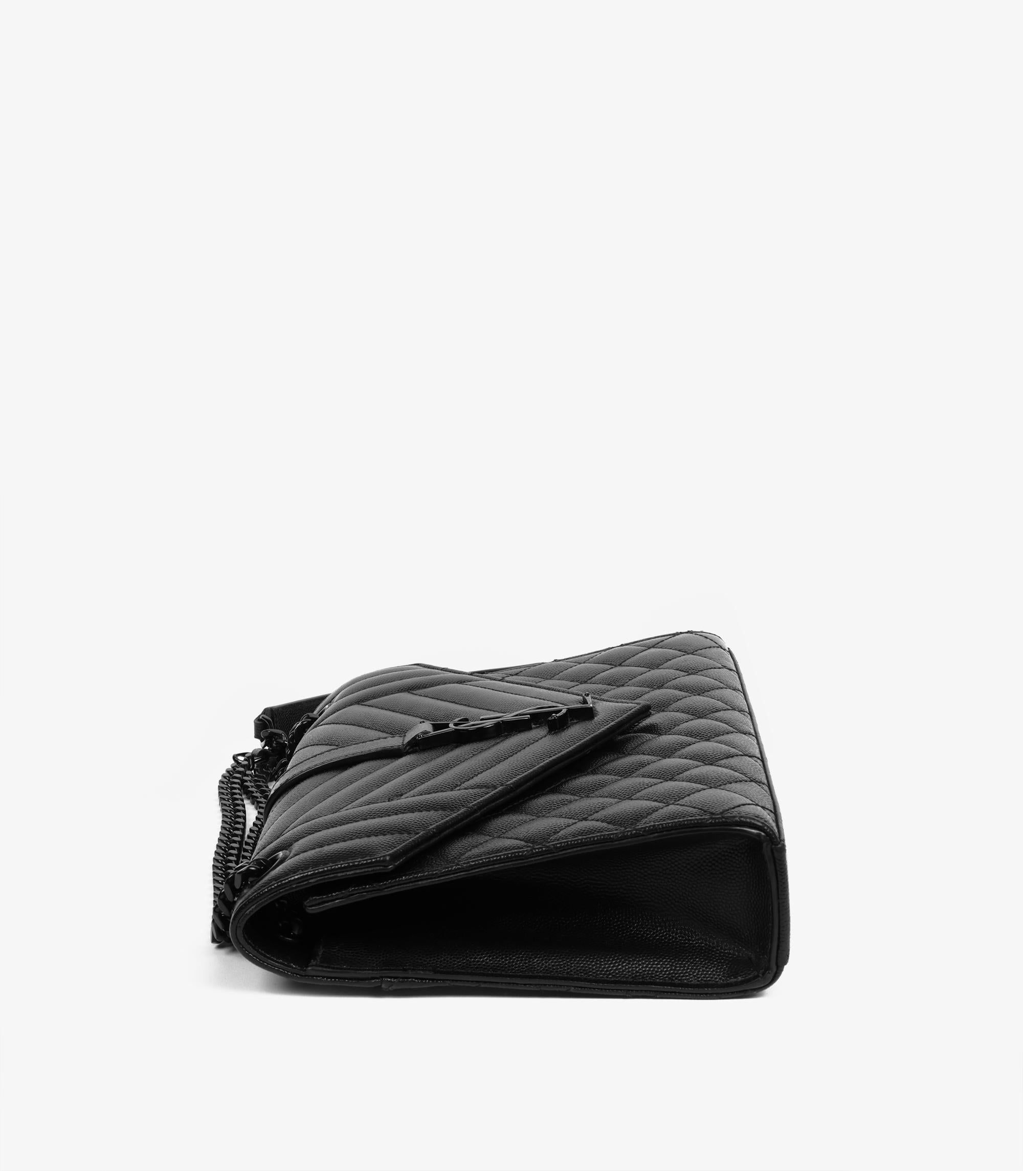 Saint Laurent Grained Calfskin Leather So Black Medium Envelope Bag For Sale 1