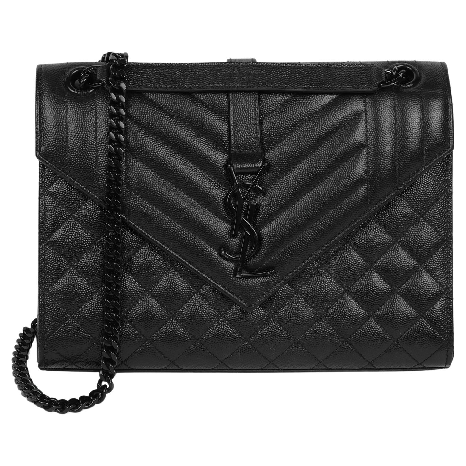Saint Laurent Grained Calfskin Leather So Black Medium Envelope Bag For Sale