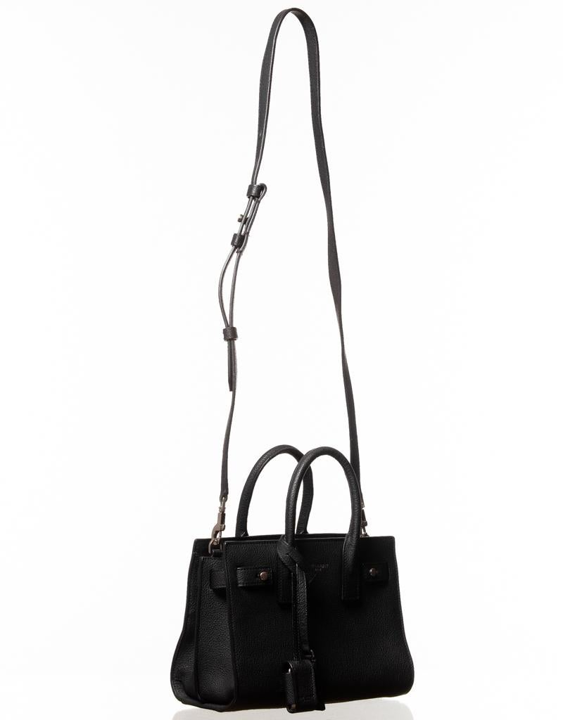Saint Laurent Nano Sac De Jour Tragetasche aus schwarzem genarbtem Kalbsleder Damen
