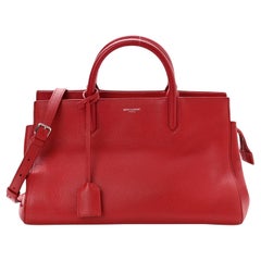 Saint Laurent Grained Leather Red Rive Gauche Tote Bag Small