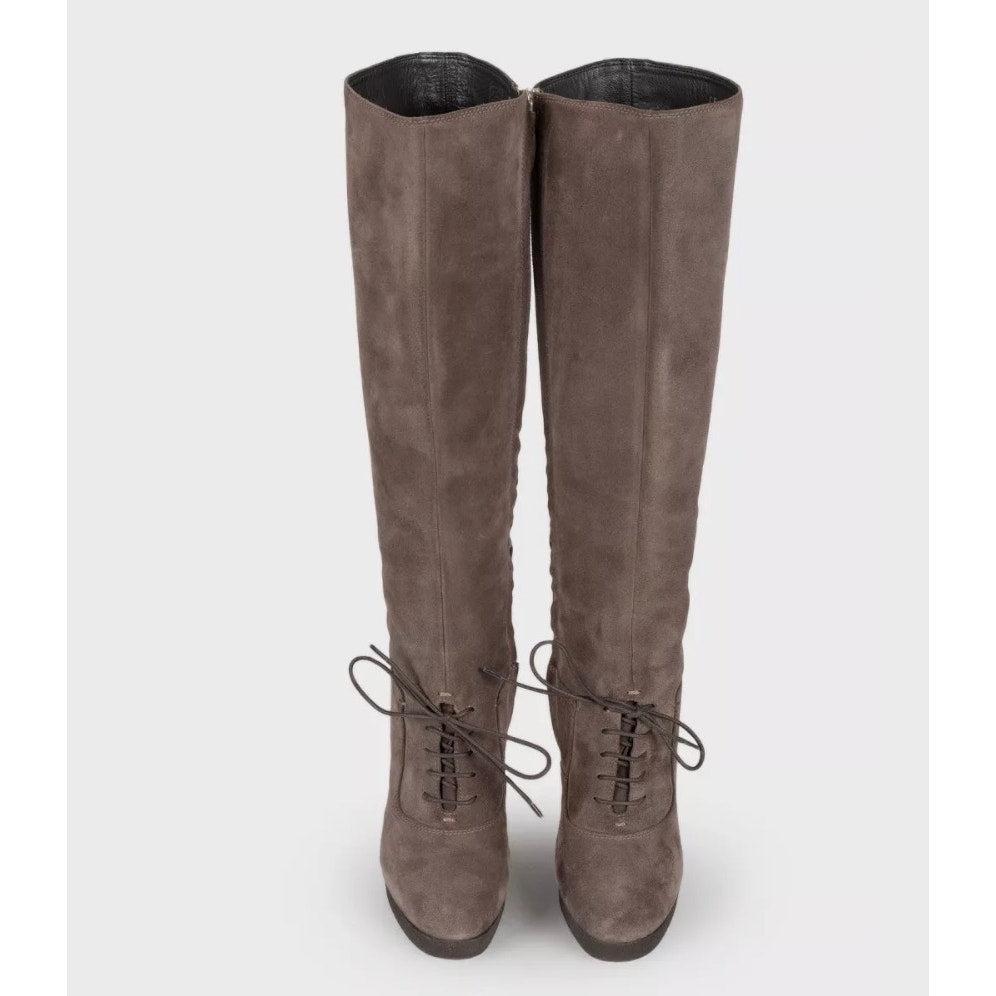 Gris Saint Laurent Bottes en daim graphite - Taille 37.5 en vente