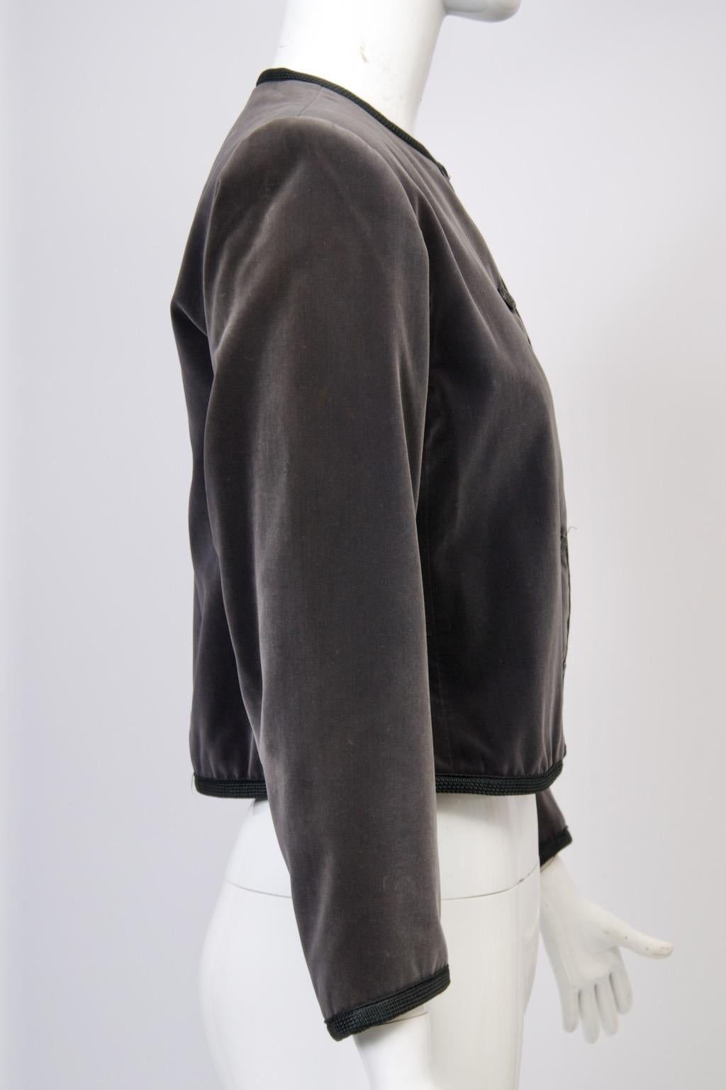 Saint Laurent Gray Velvet Cropped Jacket In Good Condition For Sale In Alford, MA
