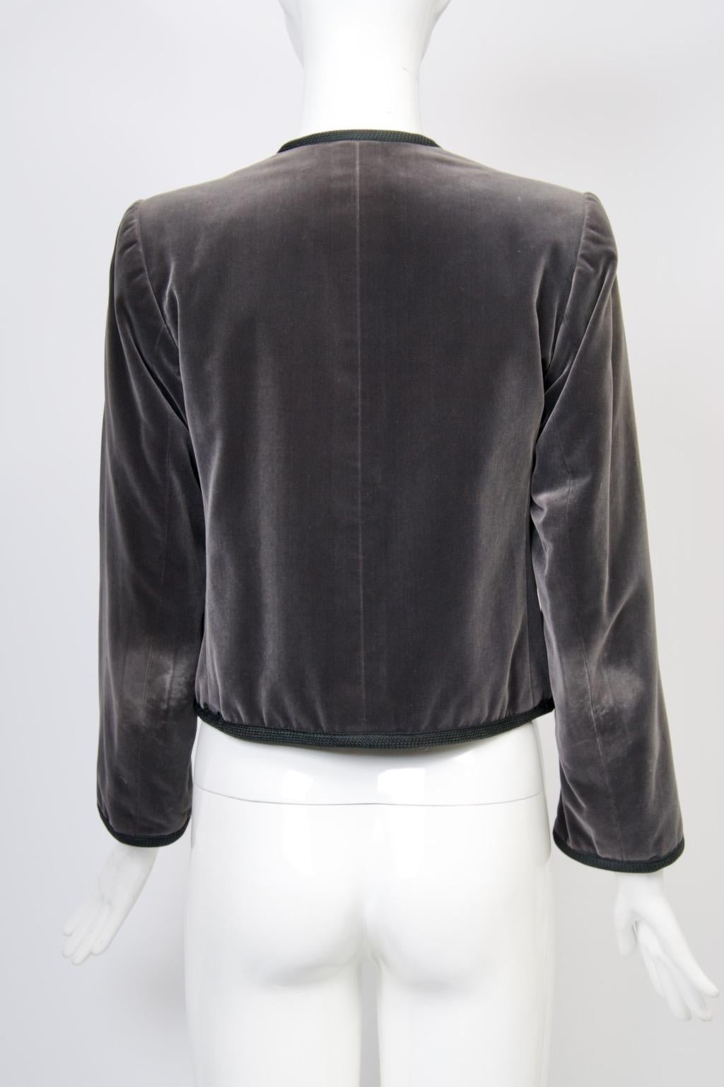 Women's Saint Laurent Gray Velvet Cropped Jacket For Sale