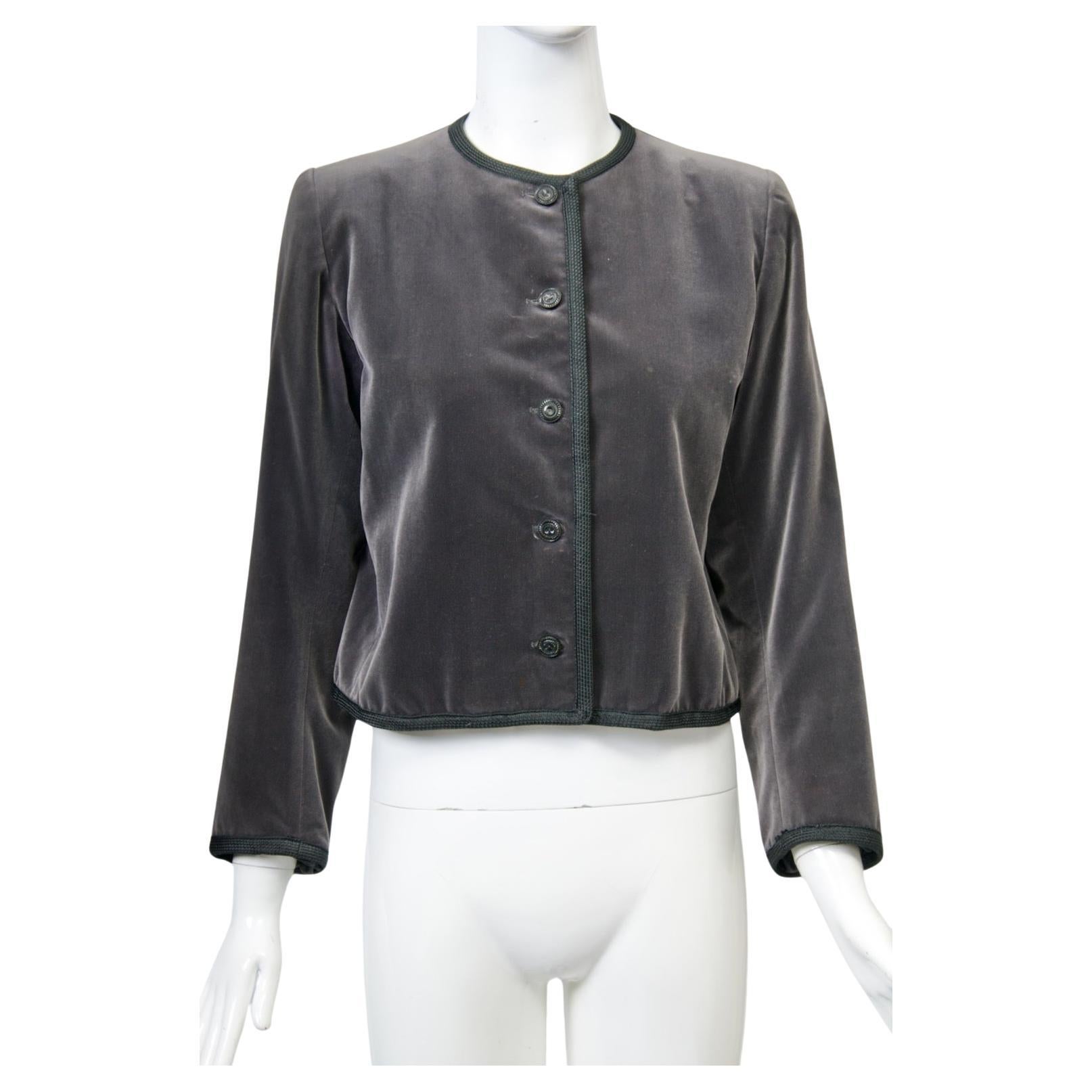 Saint Laurent Gray Velvet Cropped Jacket For Sale