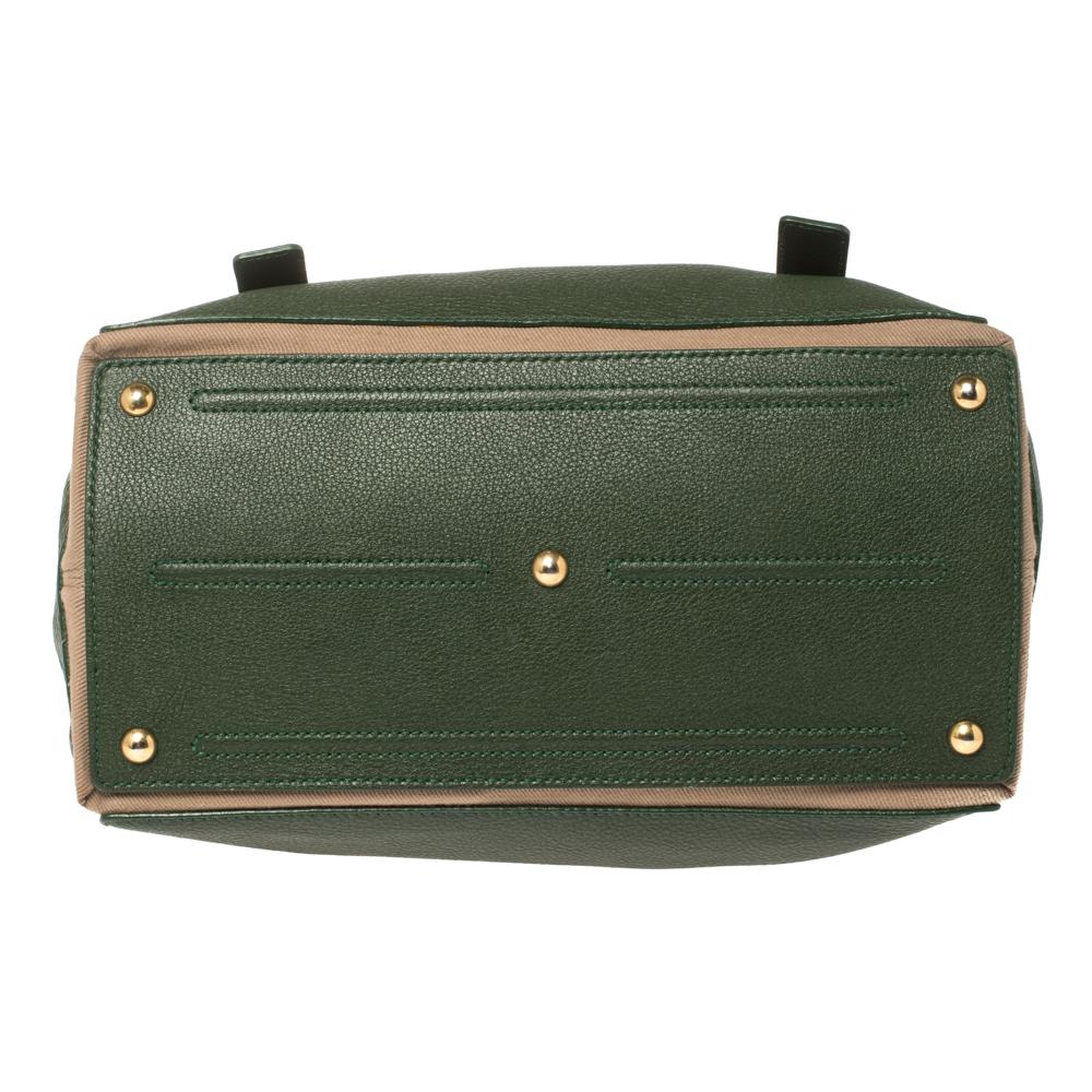 Saint Laurent Green/Beige Leather and Canvas Medium Muse Two Bag In Fair Condition In Dubai, Al Qouz 2