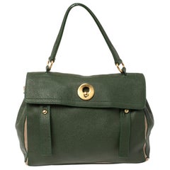 Saint Laurent Green/Beige Leather and Canvas Medium Muse Two Bag