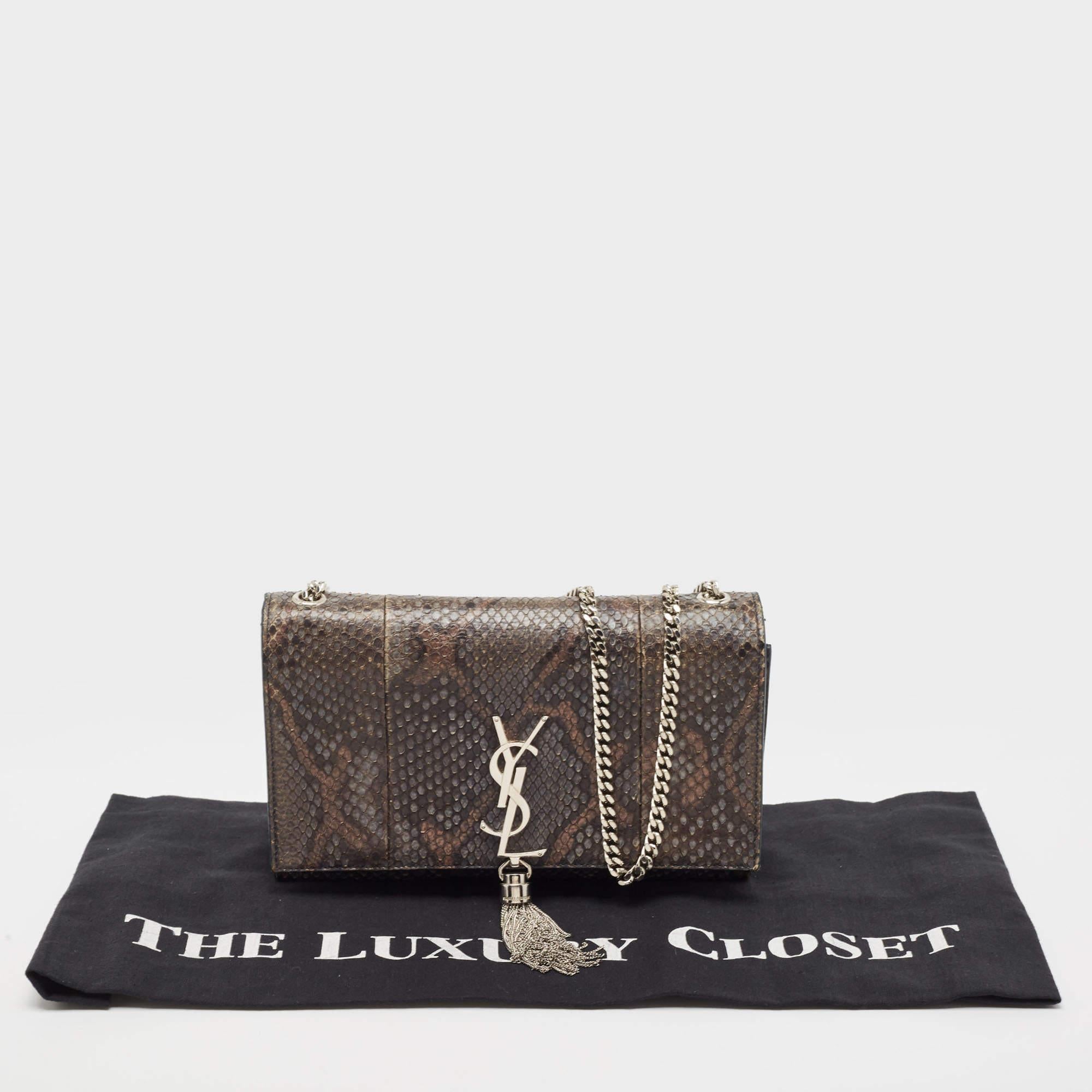 Saint Laurent Green/Brown Karung Leather Kate Shoulder Bag For Sale 7