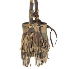 SAINT LAURENT green camouflage suede EMMANUELLE Bucket Shoulder Bag
