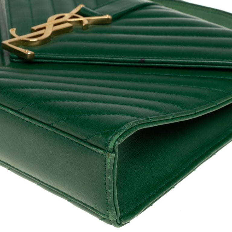 SAINT LAURENT, Cassandre Matelassé Leather Cardholder, Green, One size
