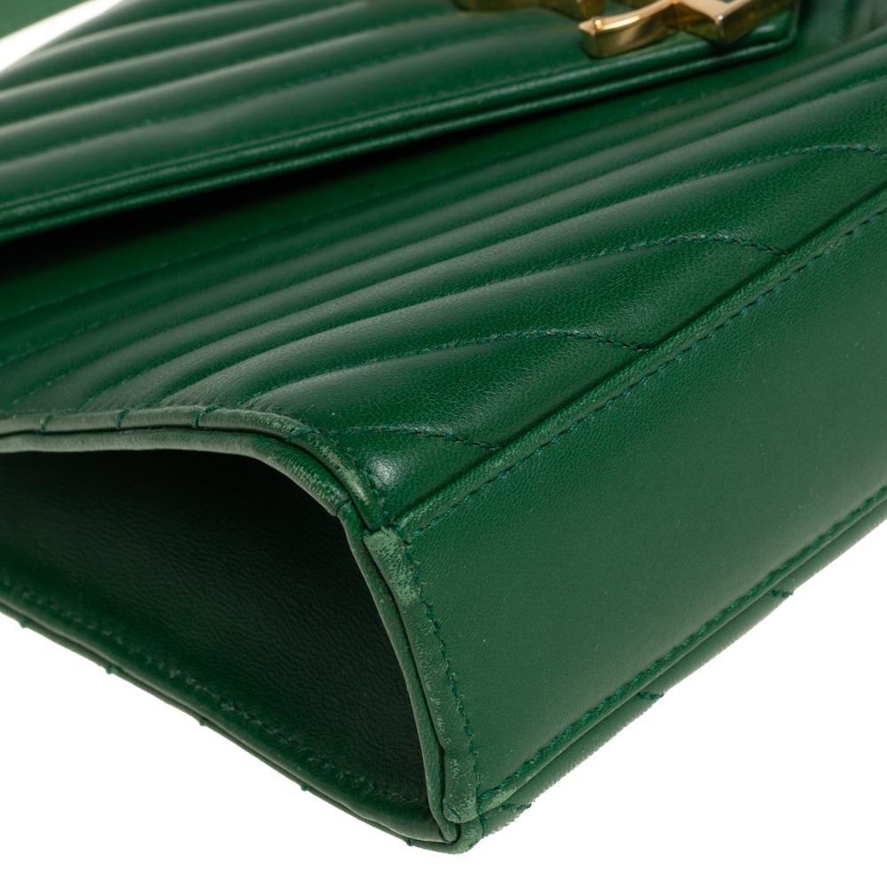 Saint Laurent Green Chevron Leather Medium Cassandre Flap Bag 3