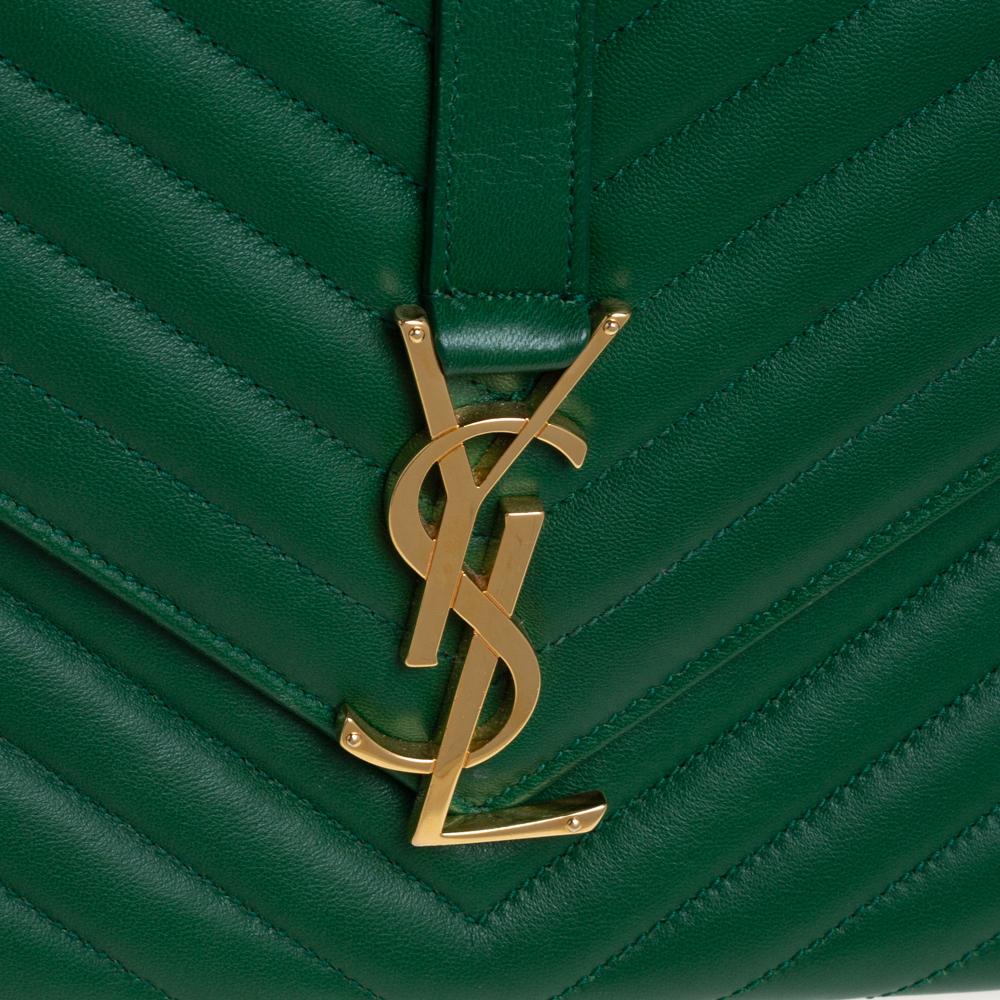 Black Saint Laurent Green Chevron Leather Medium Cassandre Flap Bag