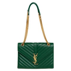 Saint Laurent Green Chevron Leather Medium Cassandre Flap Bag