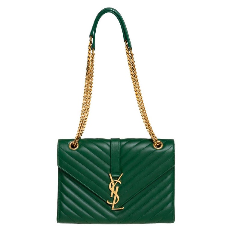 Saint Laurent Green Chevron Leather Medium Cassandre Flap Bag at 1stDibs | yves  saint laurent green bag, ysl green purse, green yves saint laurent bag