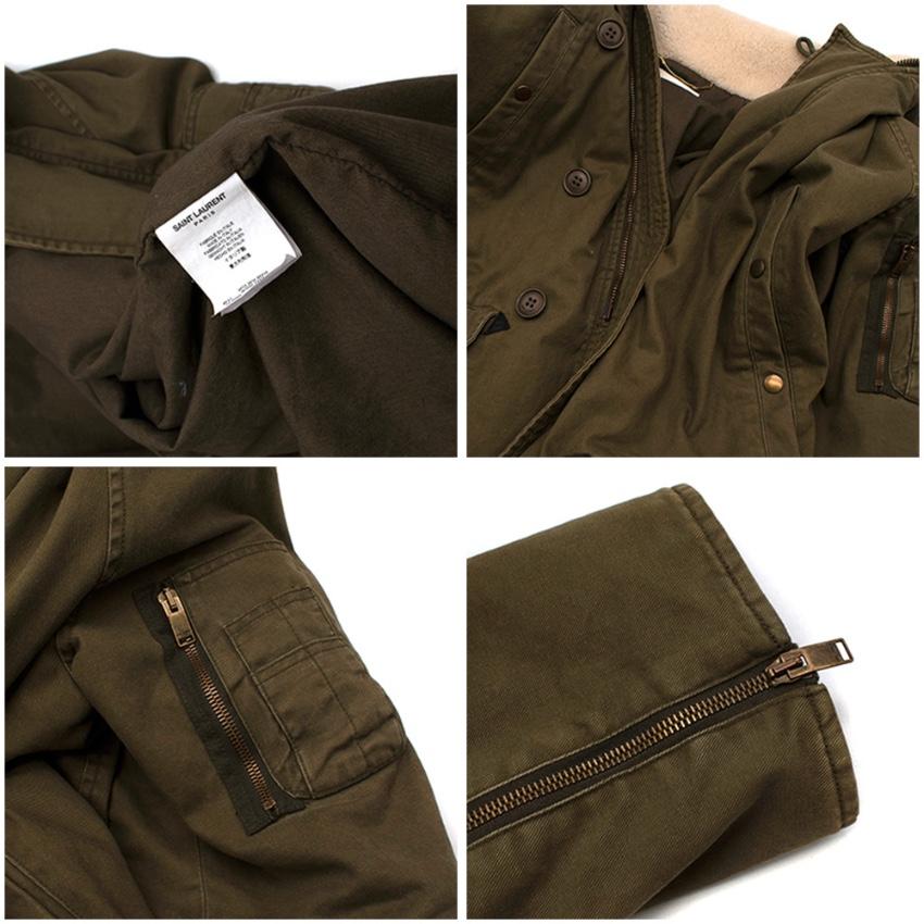 Women's or Men's Saint Laurent Green Cotton & Linen Fur Trimmed Hooded Jacket - Size US 4 For Sale