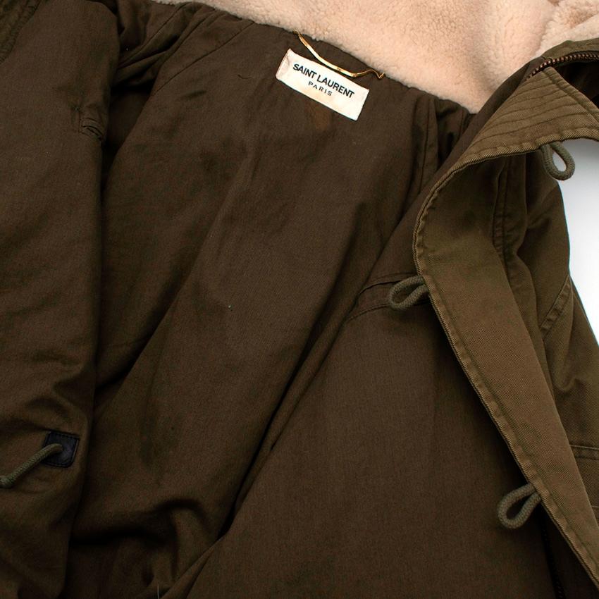 Saint Laurent Green Cotton & Linen Fur Trimmed Hooded Jacket - Size US 4 For Sale 1