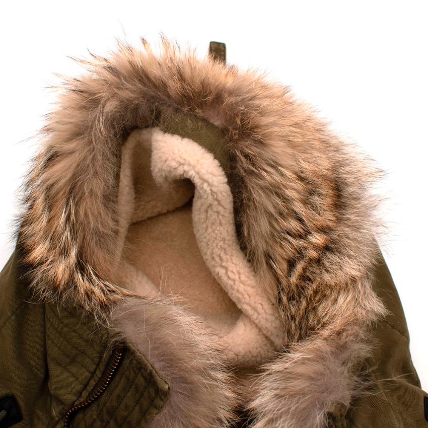 Saint Laurent Green Cotton & Linen Fur Trimmed Hooded Jacket - Size US 4 For Sale 3