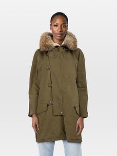 Saint Laurent Green Coyote Fur Trim Parka Coat Size S