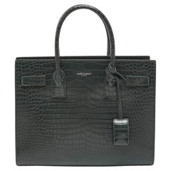 Saint Laurent Green Croc Embossed Leather Baby Classic Sac De Jour Tote