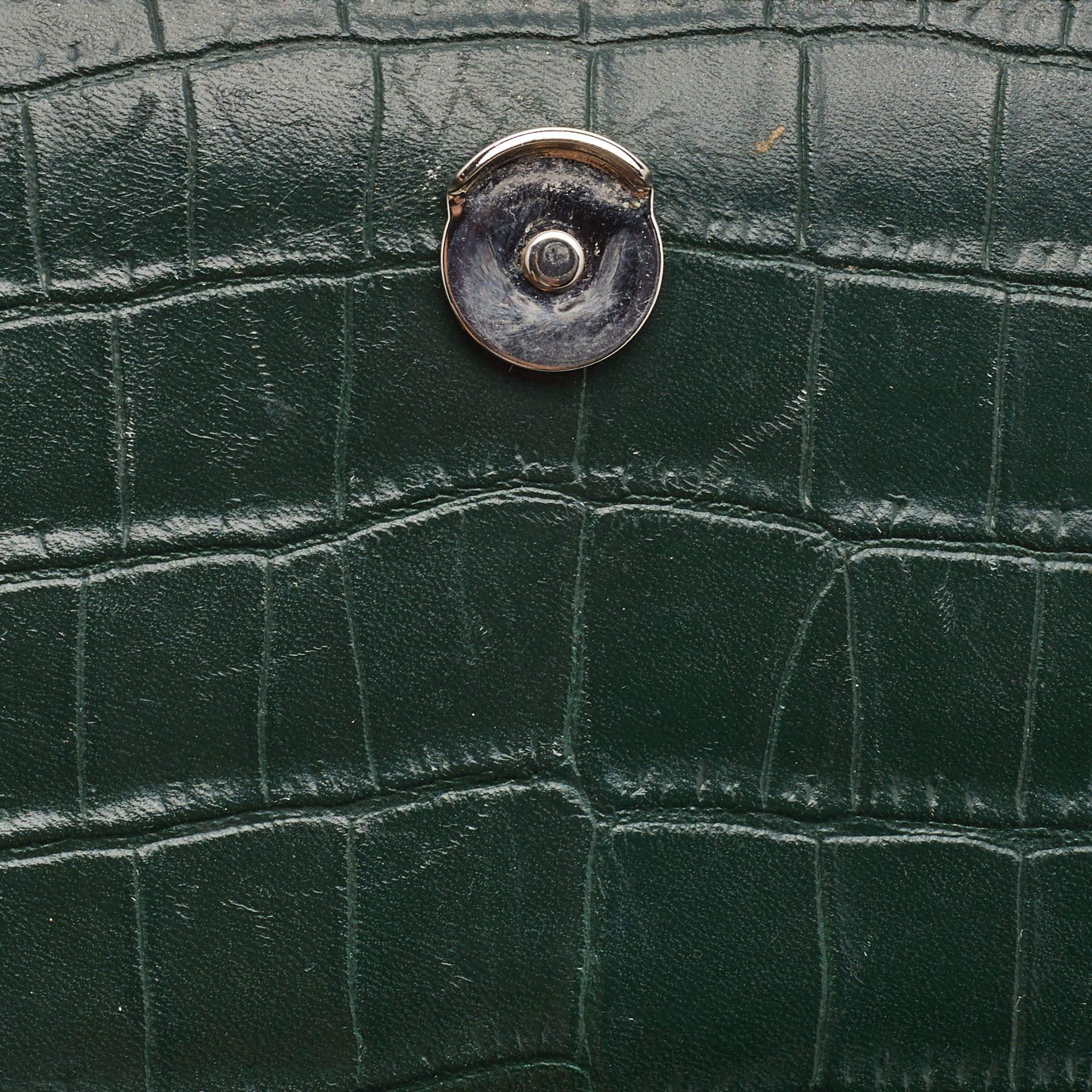 Saint Laurent Green Croc Embossed Leather Medium Sunset Shoulder Bag 5