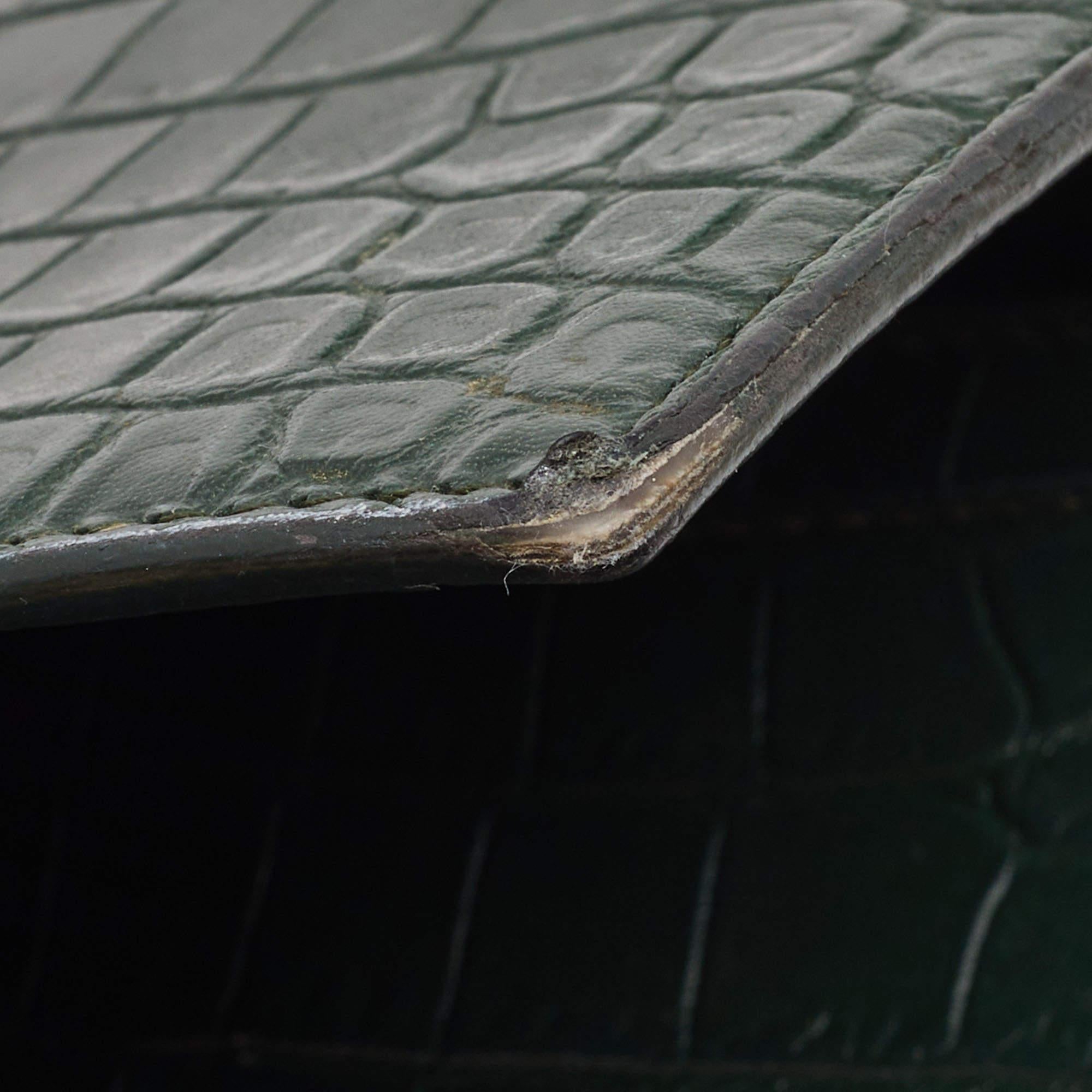 Saint Laurent Green Croc Embossed Leather Medium Sunset Shoulder Bag 6