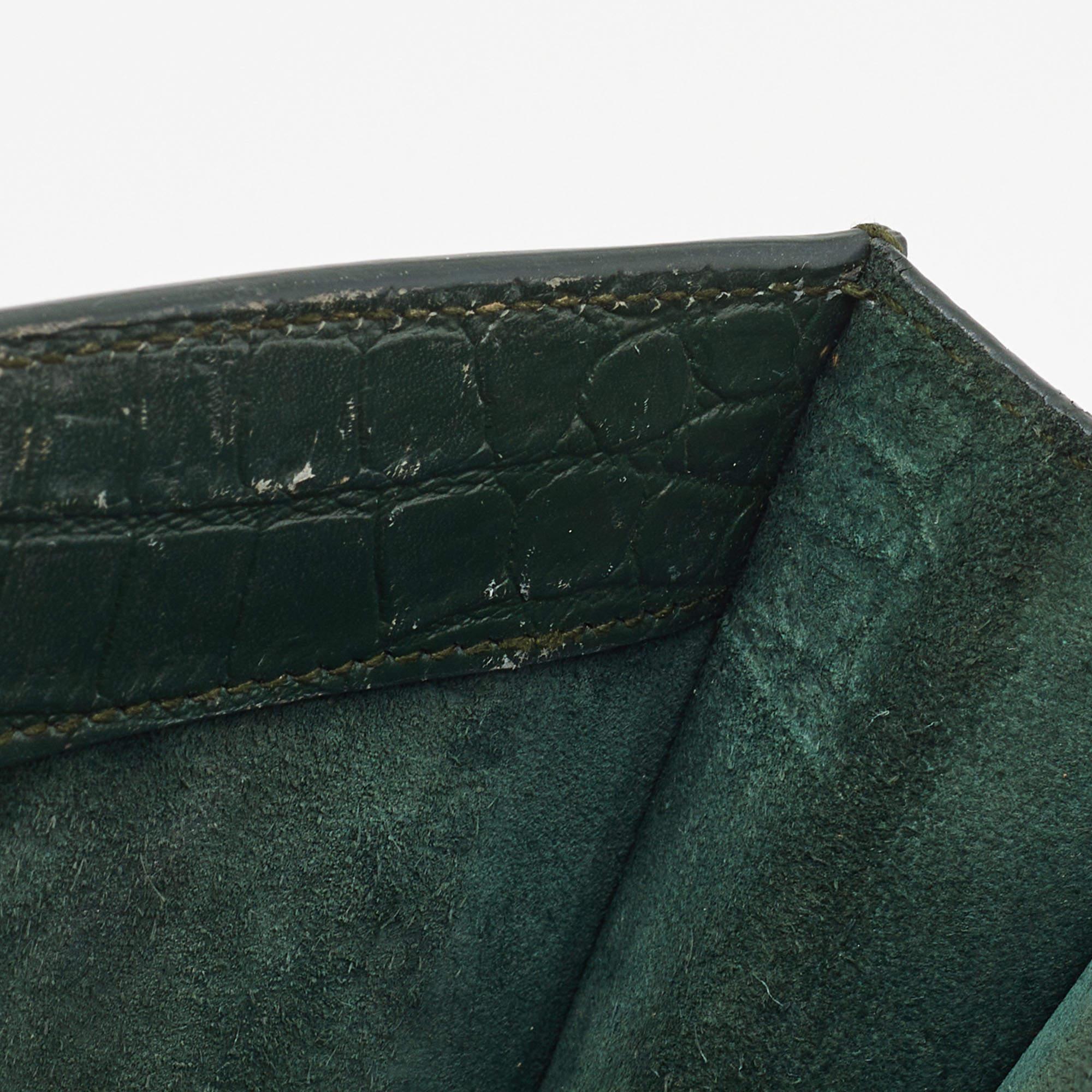 Saint Laurent Green Croc Embossed Leather Medium Sunset Shoulder Bag 11