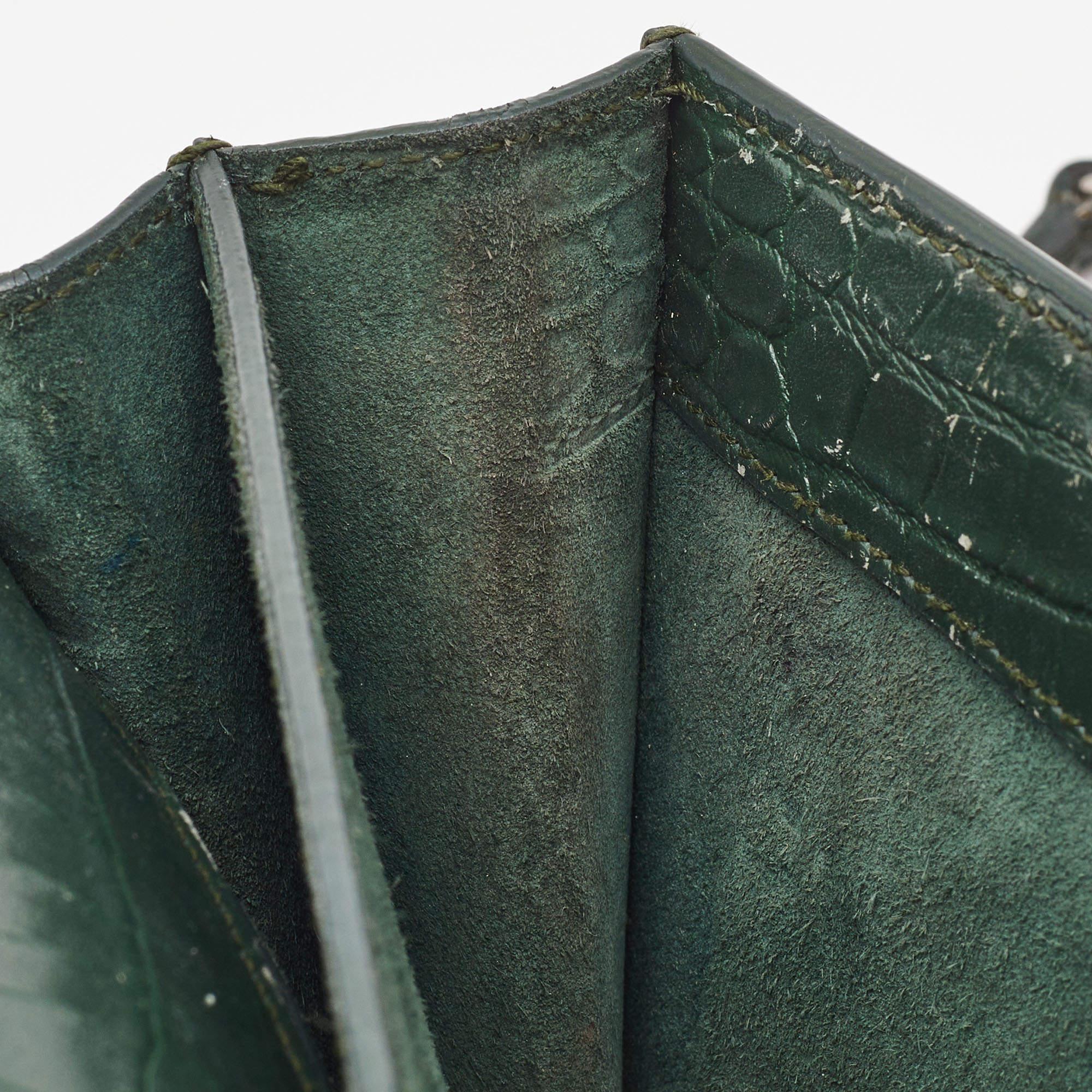 Saint Laurent Green Croc Embossed Leather Medium Sunset Shoulder Bag 1