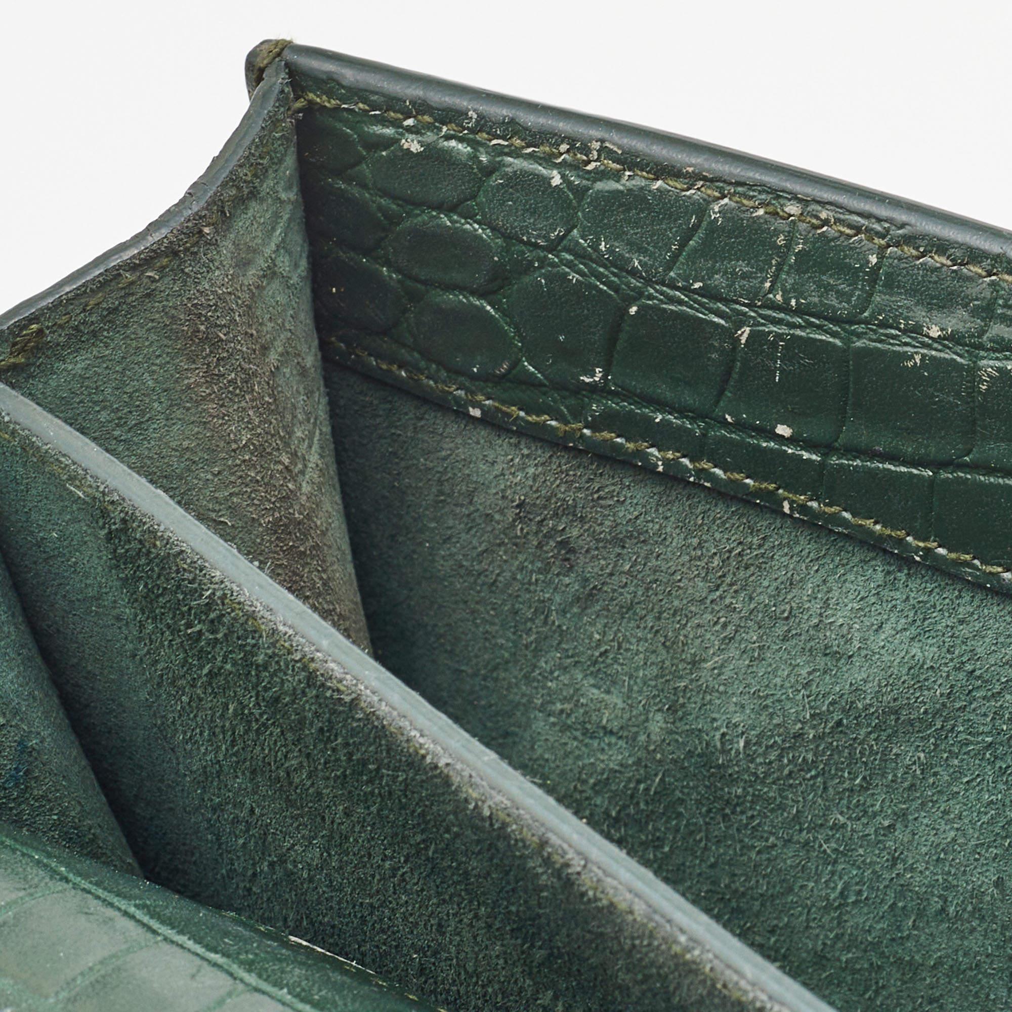 Saint Laurent Green Croc Embossed Leather Medium Sunset Shoulder Bag 2